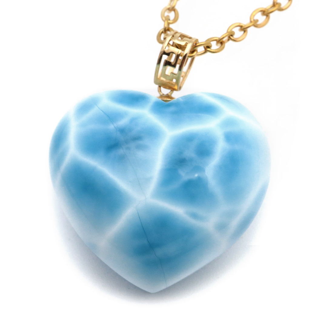 ラリマー ネックレス 天然石 ハート ペンダント 18金 K18 ロイヤルクラス Srank スカイブルー ドミニカ産 パワーストーン