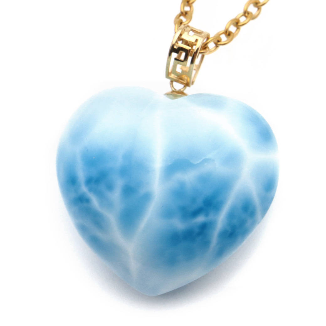 ラリマー ネックレス 天然石 ハート ペンダント 18金 K18 ロイヤルクラス Srank スカイブルー ドミニカ産 パワーストーン