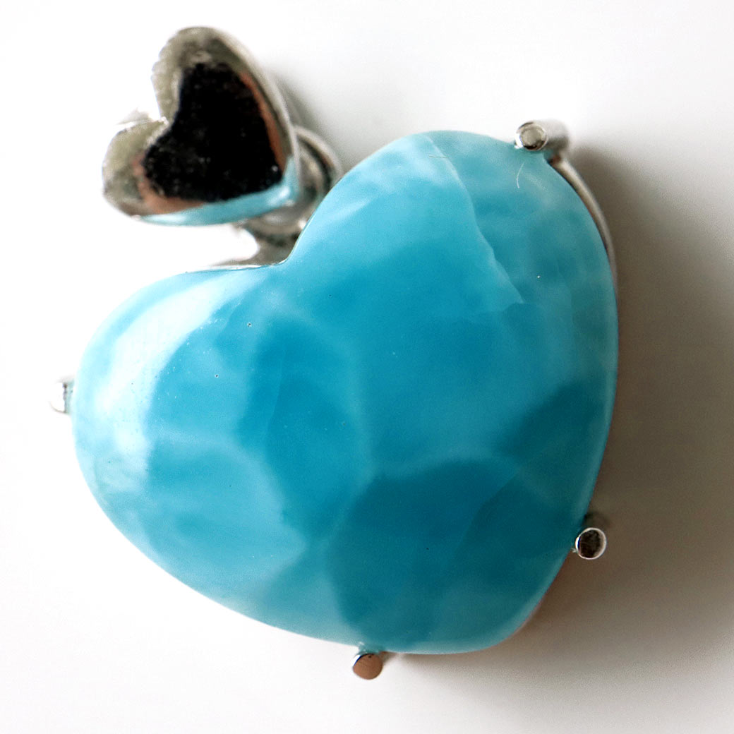 ラリマー ペンダント ハート型 カリブ海を連想させるスカイブルー ドミニカ産 Silver925 チェーン付き