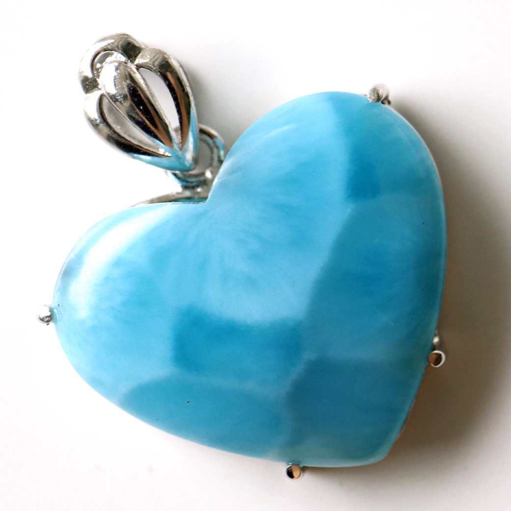 ラリマー ペンダント ハート型 カリブ海を連想させるスカイブルー ドミニカ産 Silver925 チェーン付き