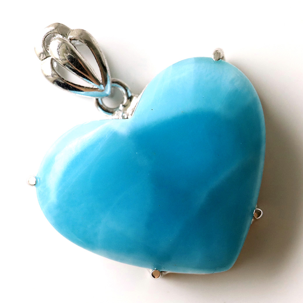 ラリマー ペンダント ハート型 カリブ海を連想させるスカイブルー ドミニカ産 Silver925 チェーン付き