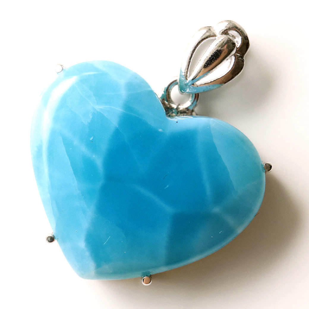 ラリマー ペンダント ハート型 カリブ海を連想させるスカイブルー ドミニカ産 Silver925 チェーン付き