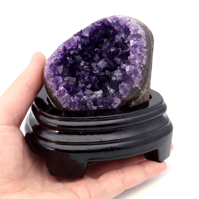 アメジスト クラスター 側面磨き 台座付き 紫水晶 置き物 原石ウルグアイ産 天然石 AAA 1点物 2月 誕生石