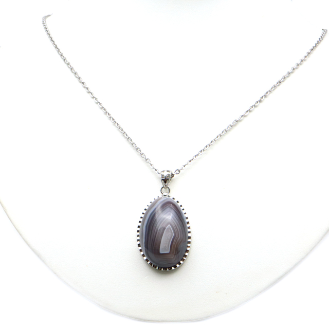 アゲート ペンダント 綺麗な縞模様 天然石 ネックレス メノウ 瑪瑙 Silver925 1点物