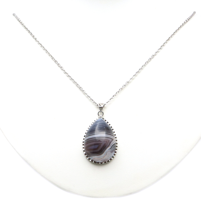 アゲート ペンダント 綺麗な縞模様 天然石 ネックレス メノウ 瑪瑙 Silver925 1点物