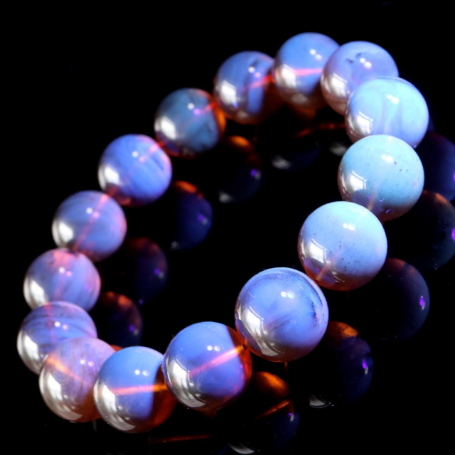 ブルーアンバー ブレスレット 14mm ドミニカ産 天然琥珀 こはく