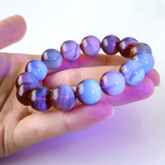 ブルーアンバー ブレスレット 14mm ドミニカ産 天然琥珀 こはく