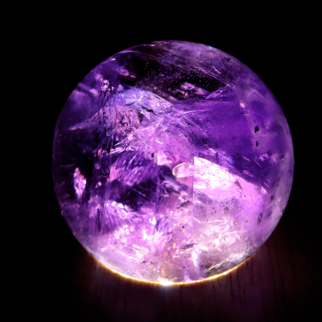 アメジスト 紫水晶 丸玉 ブラジル バイーア州産 直径約46mm LEDライト 台座付き 1点もの スフィア 2月 誕生石 置き物