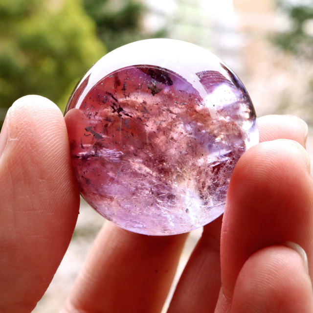 アメトリン 紫黄水晶 丸玉 ブラジル バイーア州産 虹入り レインボー 直径約33mm 台座付き 1点もの アメジスト