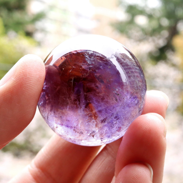 アメトリン 紫黄水晶 丸玉 ブラジル バイーア州産 虹入り レインボー 直径約35mm 台座付き 1点もの アメジスト