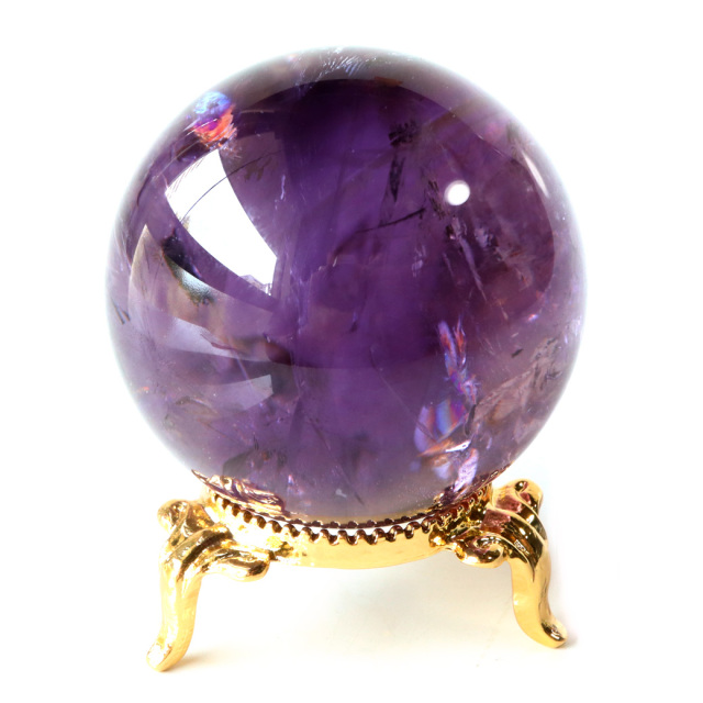アメジスト 紫水晶 丸玉 虹入り レインボー ブラジル バイーア州産 AAA 直径約44mm 台座付き 1点もの スフィア 2月 誕生石 置き物