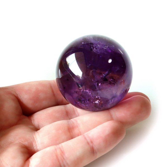 アメジスト 紫水晶 丸玉 ブラジル バイーア州産 AAA 直径約44mm 台座付き 1点もの スフィア 2月 誕生石 置き物