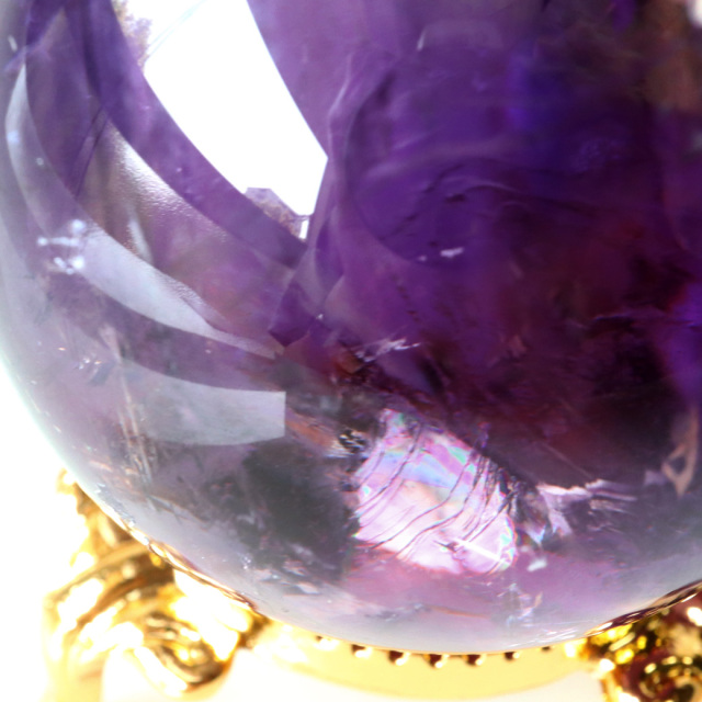アメジスト 紫水晶 丸玉 虹入り レインボー ブラジル バイーア州産 AAA 直径約42mm 台座付き 1点もの スフィア 2月 誕生石 置き物