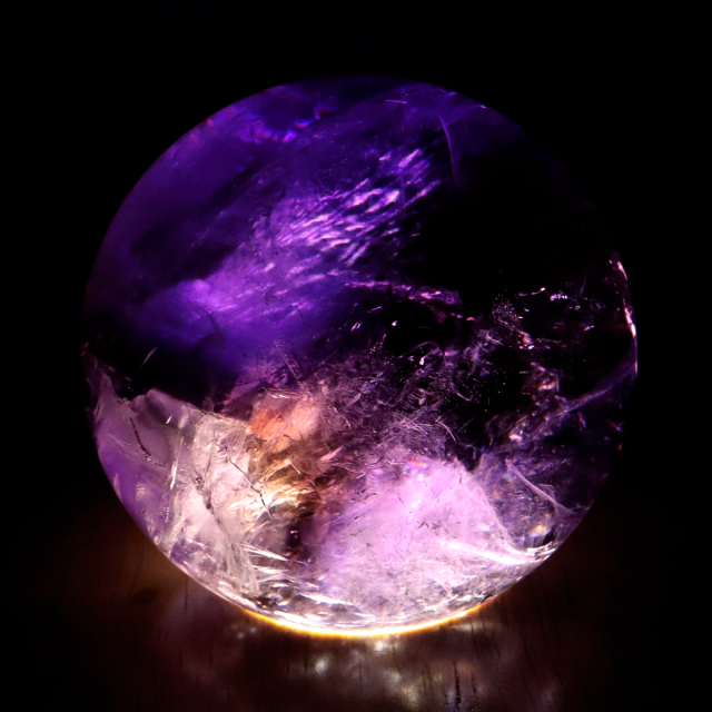 アメジスト 紫水晶 丸玉 ブラジル バイーア州産 直径約64mm LEDライト 台座付き 1点もの スフィア 2月 誕生石 置き物