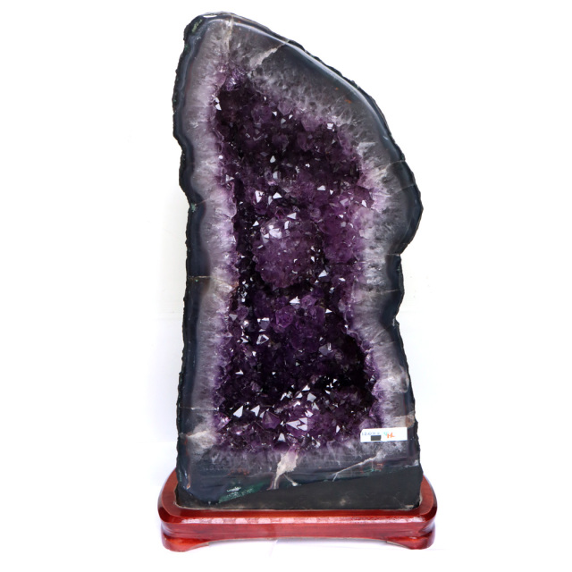 天然石] ダイアモンドシェイプアメジスト原石 木製台座付き 天然石