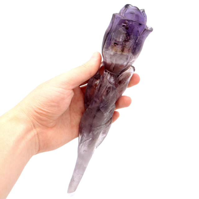 アメジスト チューリップ 置き物 455g ブラジル バイーア州産 アメトリン 紫水晶 彫り物 彫刻 天然石 1点もの Amethyst
