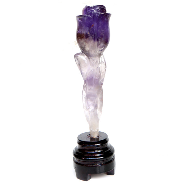 アメジスト チューリップ 置き物 479g ブラジル バイーア州産 アメトリン 紫水晶 彫り物 彫刻 天然石 1点もの Amethyst