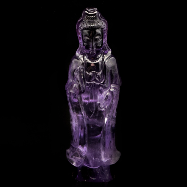 アメジスト 観音様 置き物 123g ブラジル バイーア州産 紫水晶 彫刻 彫り物 ヒーリング 天然石 1点もの