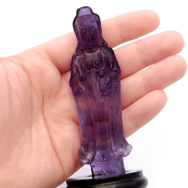 アメジスト 観音様 置き物 123g ブラジル バイーア州産 紫水晶 彫刻 彫り物 ヒーリング 天然石 1点もの