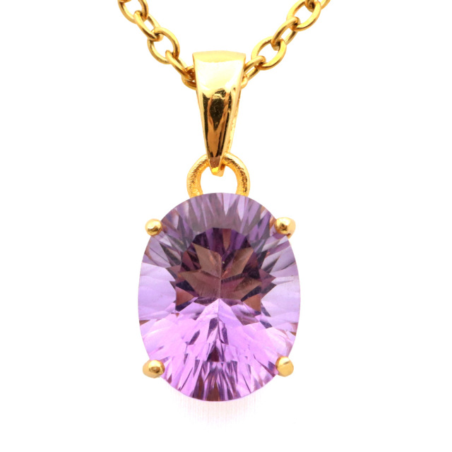 アメジスト ネックレス 天然石 ペンダント 宝石質 18KGP製 オーバルカット 2月 誕生石