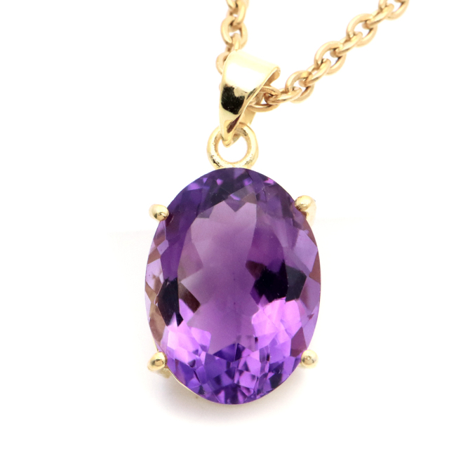 アメジスト ネックレス 天然石 ペンダント 宝石質 18KGP製 オーバルカット 2月 誕生石