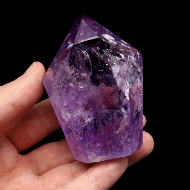 アメジスト 六角柱 ポイント 1点もの ボリビア産 AAA 虹入り レインボー 紫水晶 原石 置き物 浄化 2月 誕生石 卓上サイズ Amethyst