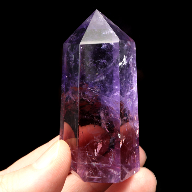 天然アメトリンポイント 置物　紫黄水晶　虹入り　高透明　ブラジル産　2月誕生石 虹入り アメトリン ポイント原石 高さ70mm 重さ484g 美麗