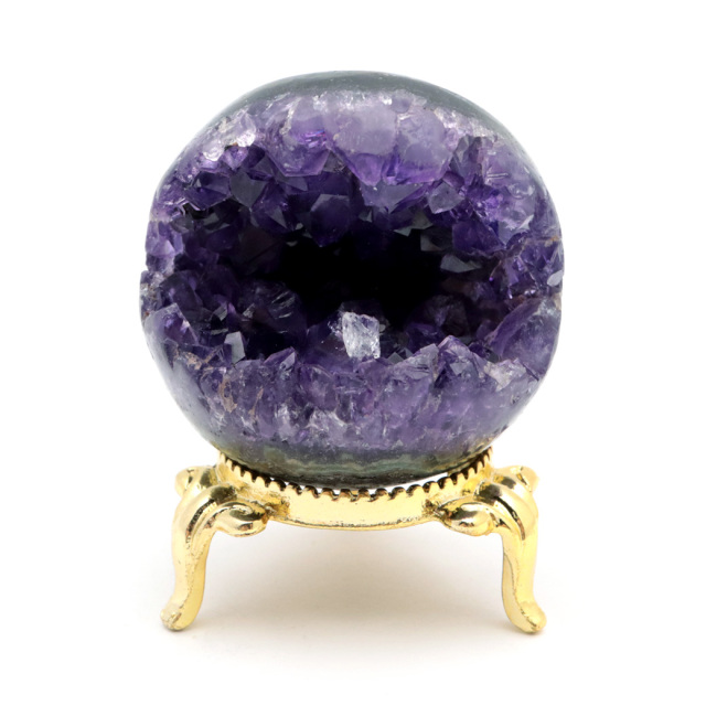 アメジスト 笑口 丸玉 直径41mm 77g 台座付き ジオード 1点もの 天然石 紫