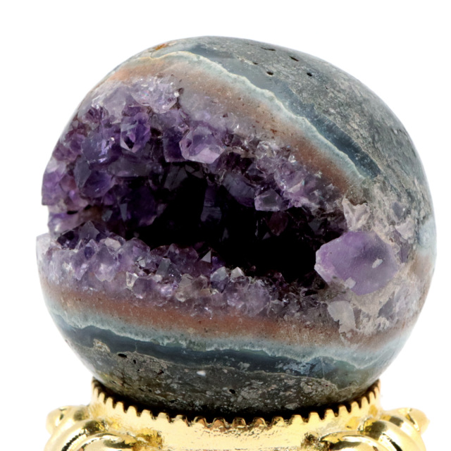アメジスト 笑口 丸玉 直径49mm 123g 台座付き ジオード 1点もの 天然石 紫 