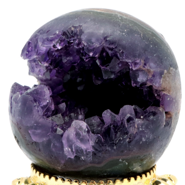 アメジスト 笑口 丸玉 直径38mm 65g 台座付き ジオード 1点もの 天然石