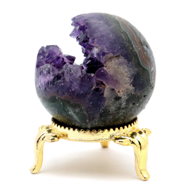 アメジスト 笑口 丸玉 直径38mm 65g 台座付き ジオード 1点もの 天然石