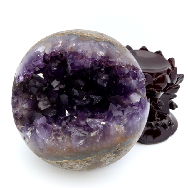 アメジスト 笑口 丸玉 台座付き ジオード 1点もの 天然石 紫水晶 パワーストーン ウルグアイ産