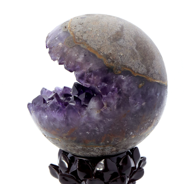 アメジスト 笑口 丸玉 台座付き ジオード 1点もの 天然石 紫水晶 パワーストーン ウルグアイ産