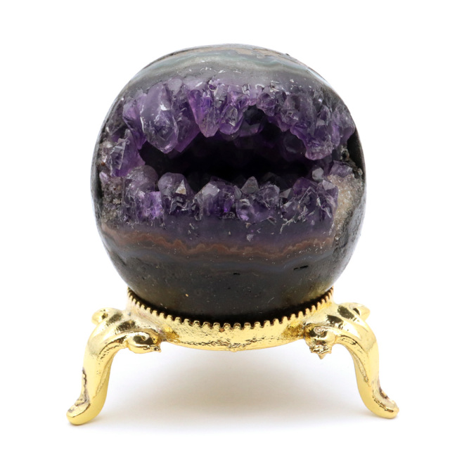 アメジスト 笑口 丸玉 台座付き ジオード 1点もの 天然石 紫水晶 笑い口 2月 誕生石 原石 置物 縁起物 開運 パワーストーン