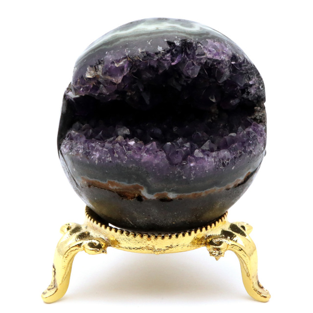 アメジスト 笑口 丸玉 台座付き ジオード 1点もの 天然石 紫水晶 笑い口 2月 誕生石 原石 置物 縁起物 開運 パワーストーン