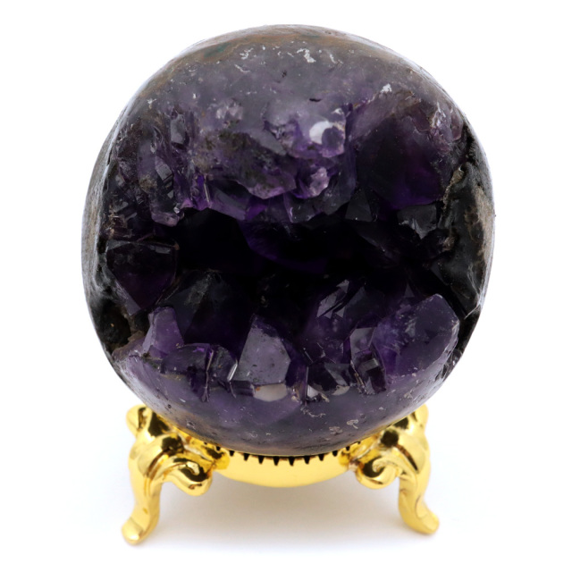 アメジスト 笑口 丸玉 直径約48mm 136g 台座付き ジオード 1点もの