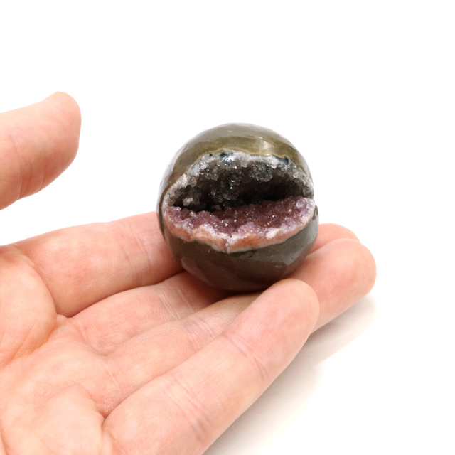 アメジスト 笑い口 丸玉 ウルグアイ産 1点物 天然色 ナチュラルカラー ホワイト ピンク ヒーリング スフィア パワーストーン 台座付き