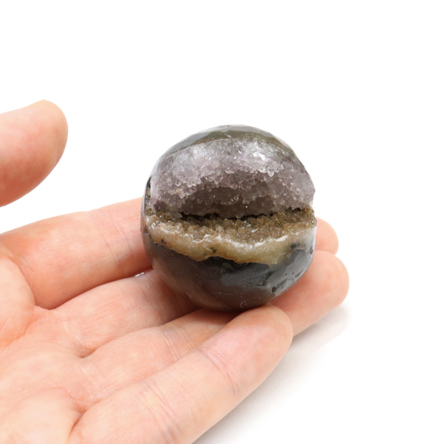 アメジスト 笑い口 丸玉 ウルグアイ産 1点物 天然色 ナチュラルカラー ホワイト ピンク ヒーリング スフィア パワーストーン 台座付き