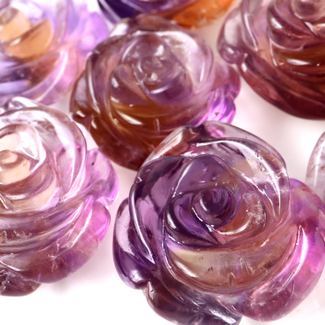 アメトリン 薔薇 彫り 置き物 ボリビア産 オブジェ 紫色の発色強め 天然石 パワーストーン
