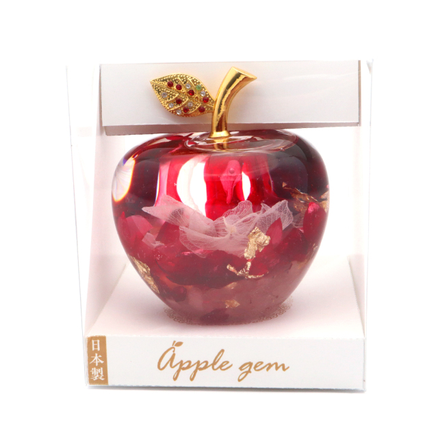 グリーン　アップル　りんごの置き物　固まるハーバリウム GOLD STONE ハーバリウム リンゴ ガラス 置き物 金箔 天然石 さざれ