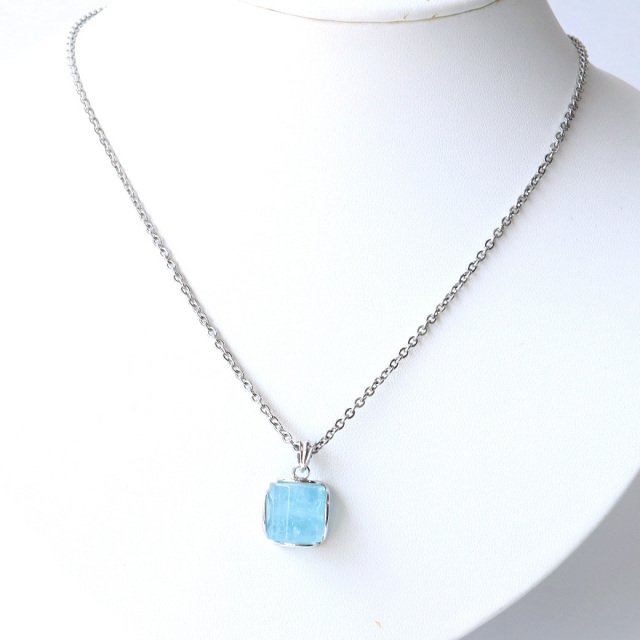 アクアマリン 原石 ポリッシュ ペンダント Silver925 チェーン付き