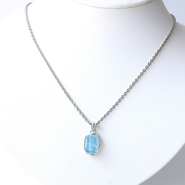 アクアマリン 原石 ポリッシュ ペンダント Silver925 チェーン付き