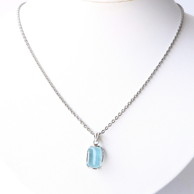アクアマリン 原石 ポリッシュ ペンダント Silver925 チェーン付き