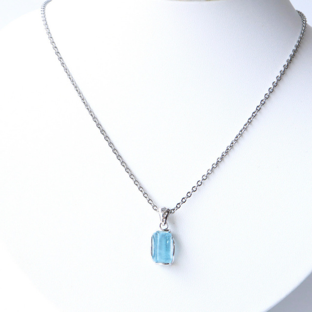 アクアマリン 原石 ポリッシュ ペンダント Silver925 チェーン付き