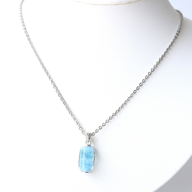 アクアマリン 原石 ポリッシュ ペンダント Silver925 チェーン付き