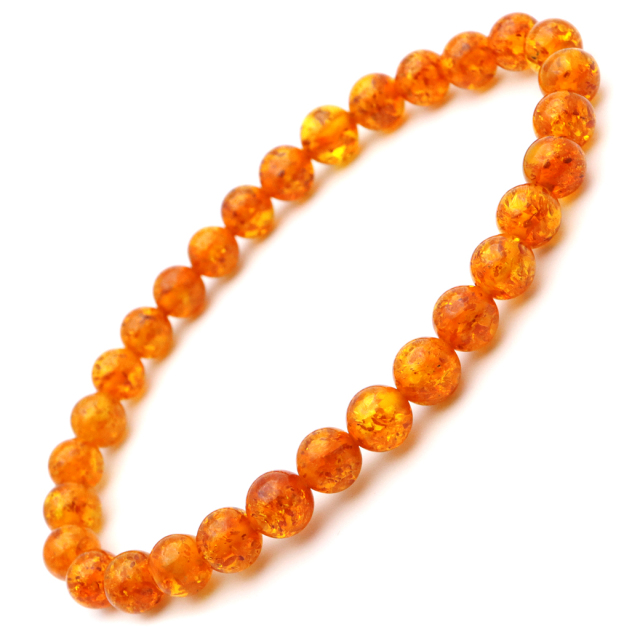 オレンジ アンバー ブレスレット 6mm ナチュラルカラー リトアニア バルト海産 バルティックアンバー 琥珀 こはくamber