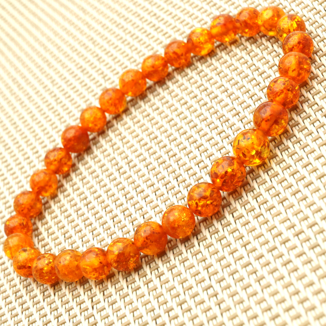 オレンジ アンバー ブレスレット 6mm ナチュラルカラー リトアニア バルト海産 バルティックアンバー 琥珀 こはくamber
