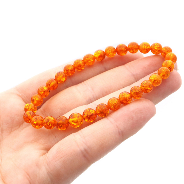 オレンジ アンバー ブレスレット 6mm ナチュラルカラー リトアニア バルト海産 バルティックアンバー 琥珀 こはくamber