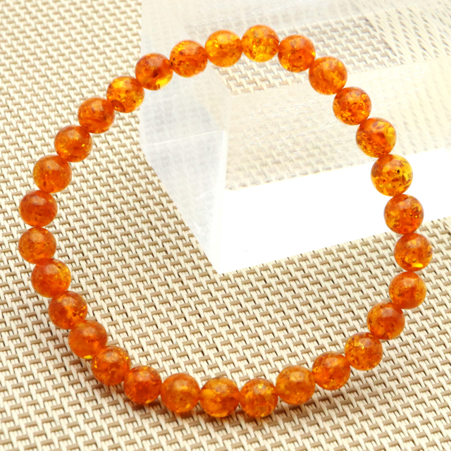 オレンジ アンバー ブレスレット 6mm ナチュラルカラー リトアニア バルト海産 バルティックアンバー 琥珀 こはくamber