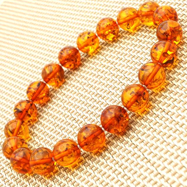 オレンジ アンバー ブレスレット 9mm ナチュラルカラー リトアニア  